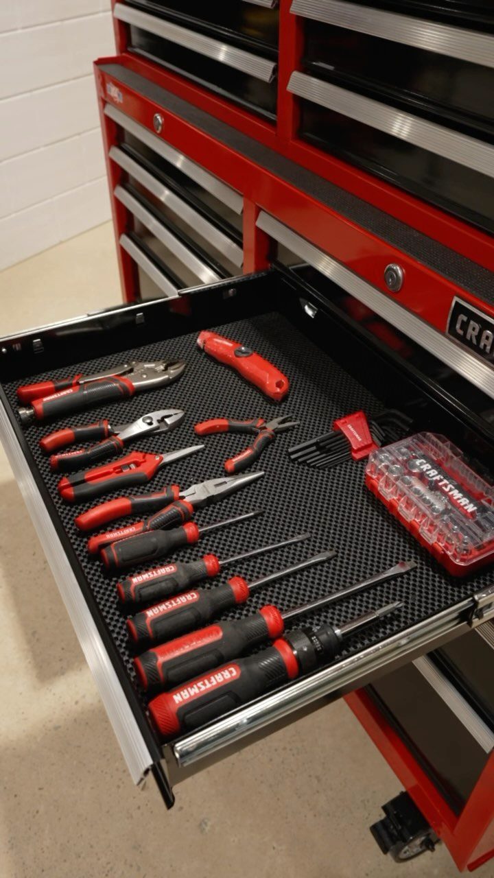 13 Shop Tool Storage Ideas for Pegboard, Carts and Cabinets 4 Red tool chest drawer with organized hand tools on black foam inserts.